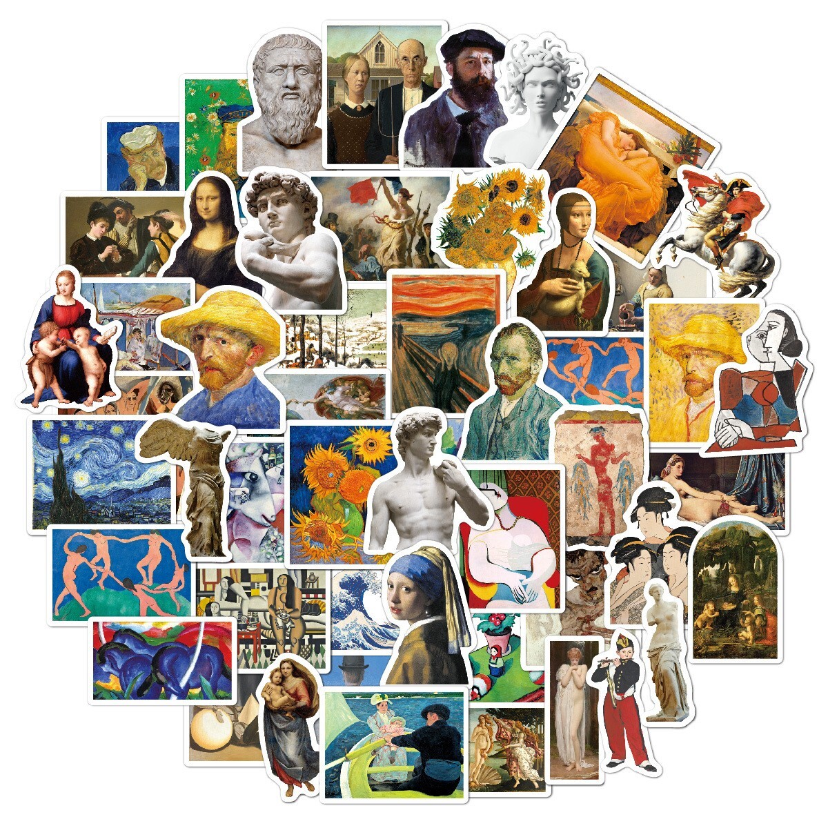 90pcs Alphonse Mucha Stickers, Monet Van Gogh Famous Painting Stickers, #002080