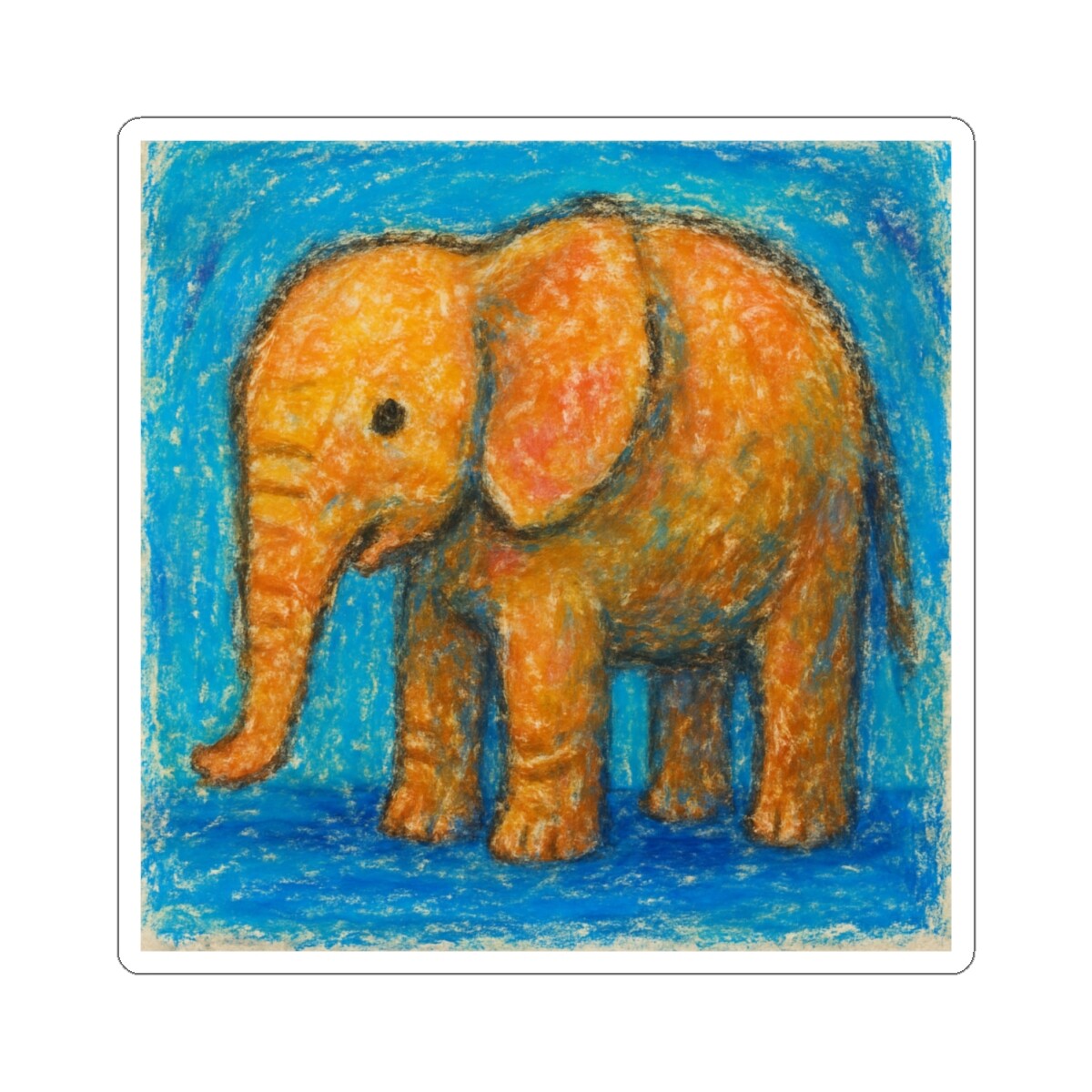 Sticker Oil Pastel Elephant Painting Charming 2×2 3×3 4×4 6×6