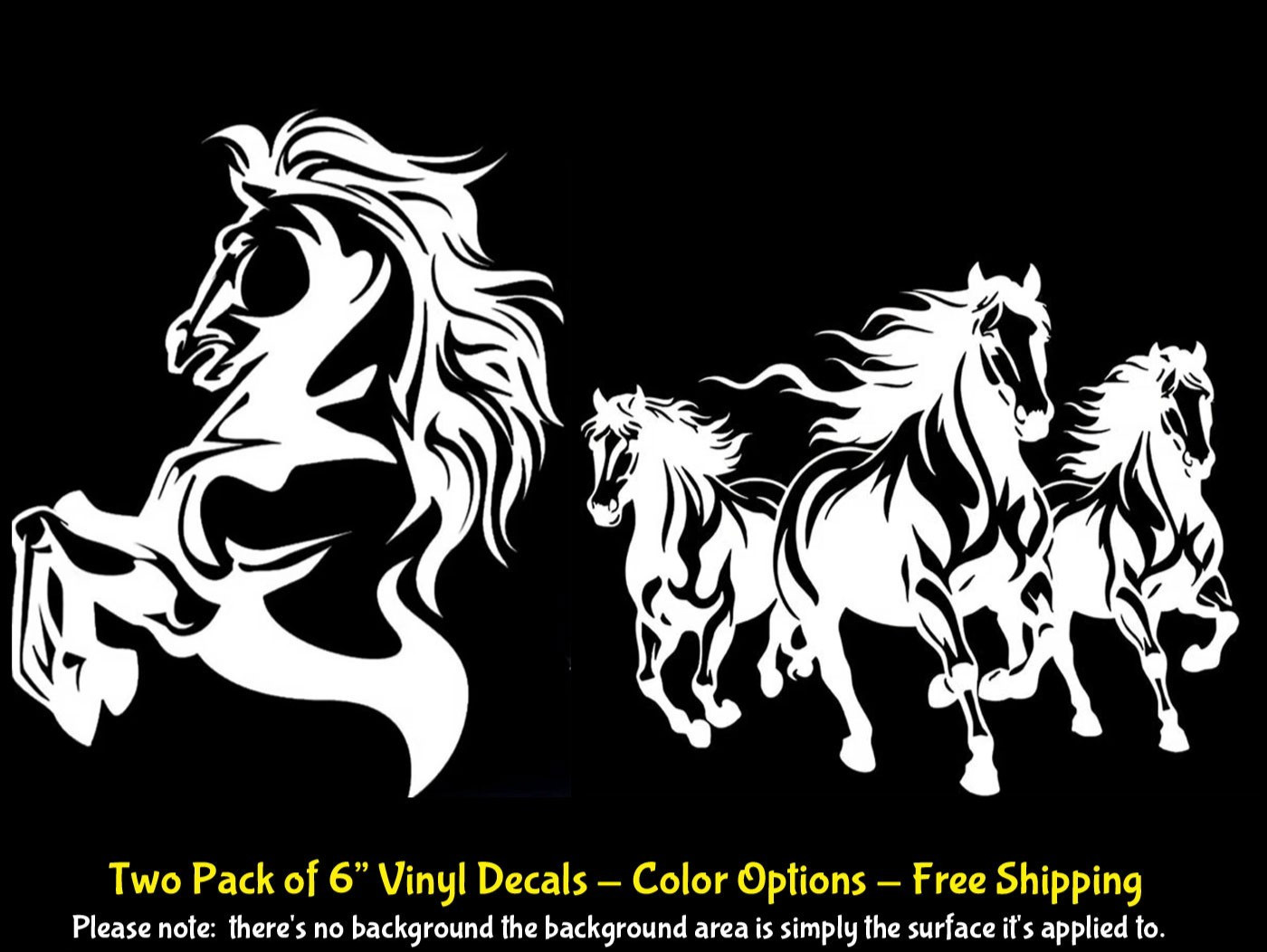 Three Running Horses & Horse Graphic Two 6″ Vinyl Decals Car Truck Windows