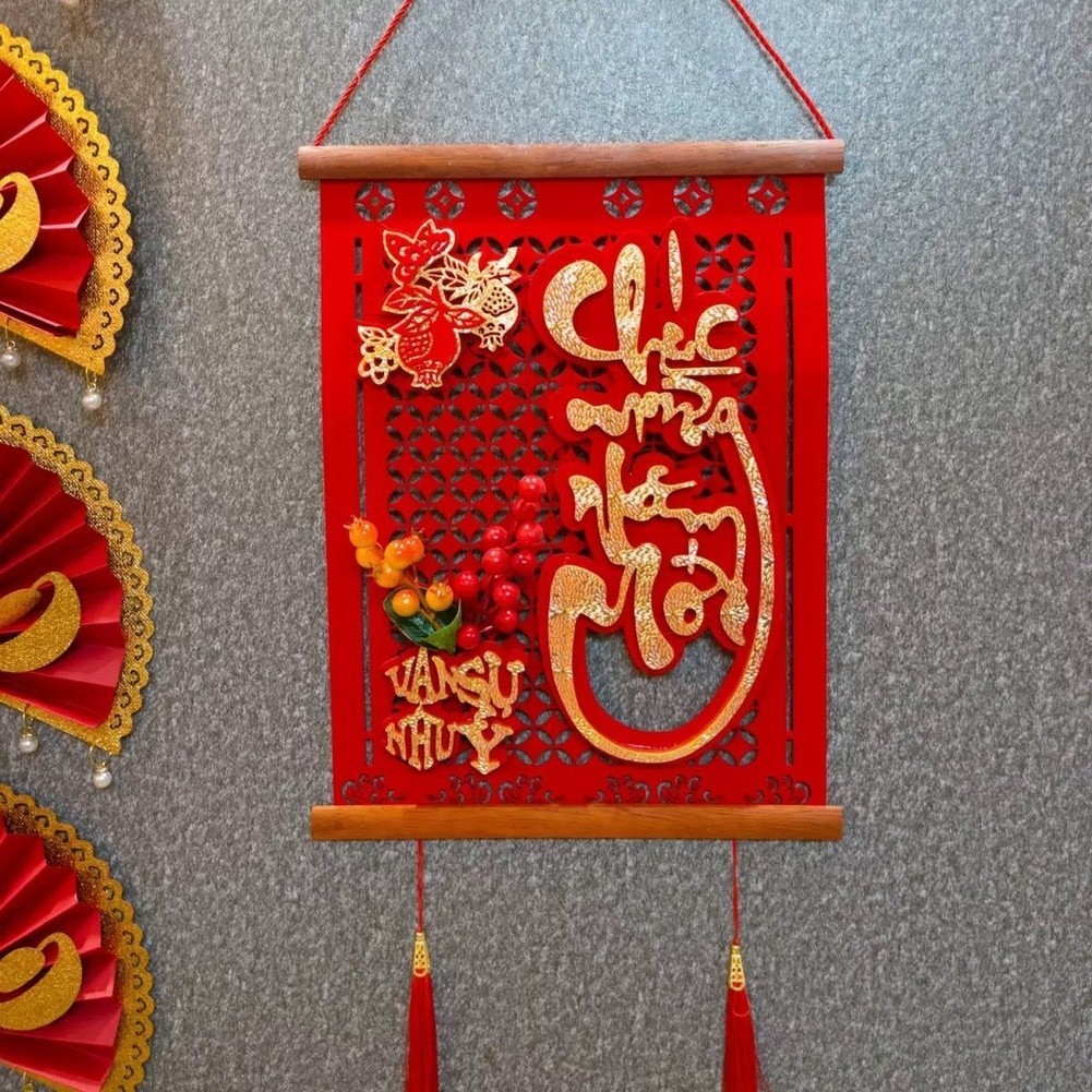 Handmade Solid Wood Vietnamese Couplets Spring Festival Decorations Red Fruit