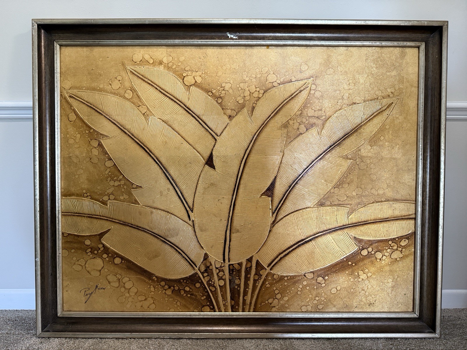 Original Oil Painting – Golden Tropical Leaves – Signed Framed with Certificate