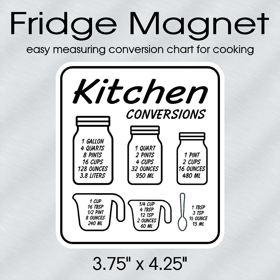 Kitchen Cooking Measurements Conversion Chart Magnet 3.75″ x 4.25″ Easy To Read