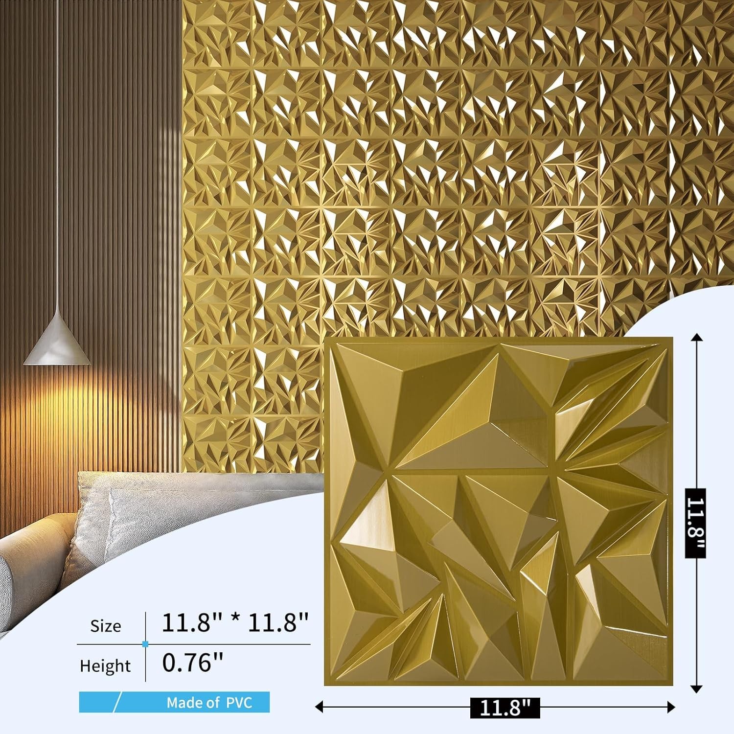 Art3d 33-Pack 3D Wall Panels for Interior Decor, 12×12 Inch, Gold