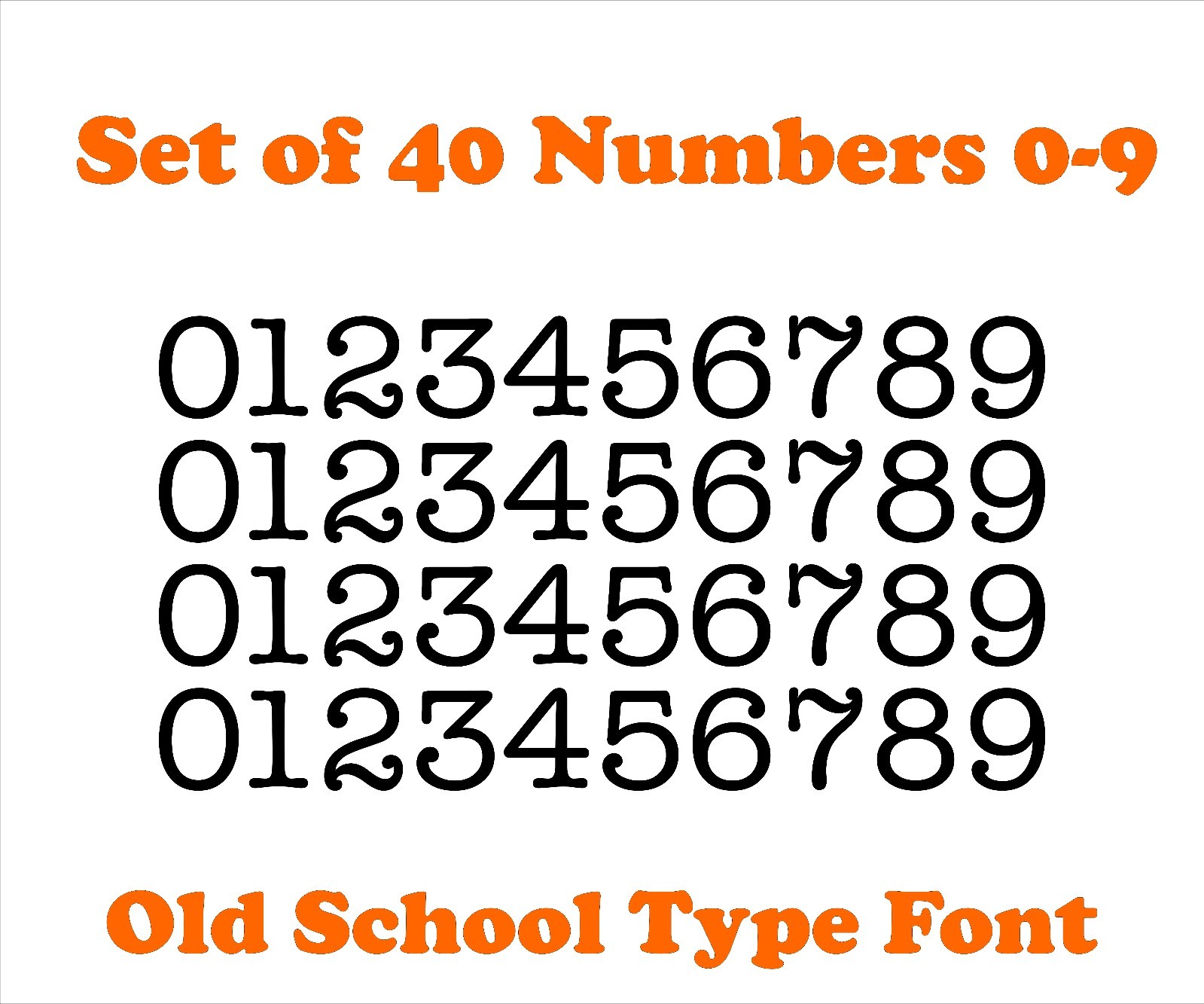 0-9 Numbers Vinyl Sticker Decals – Old Type Font- Select Color Size 1/2″ thru 4″