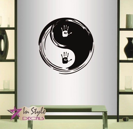 Vinyl Decal Yin Yang Symbol Hand Prints Wall Sticker Mural Decor Any Room 2289