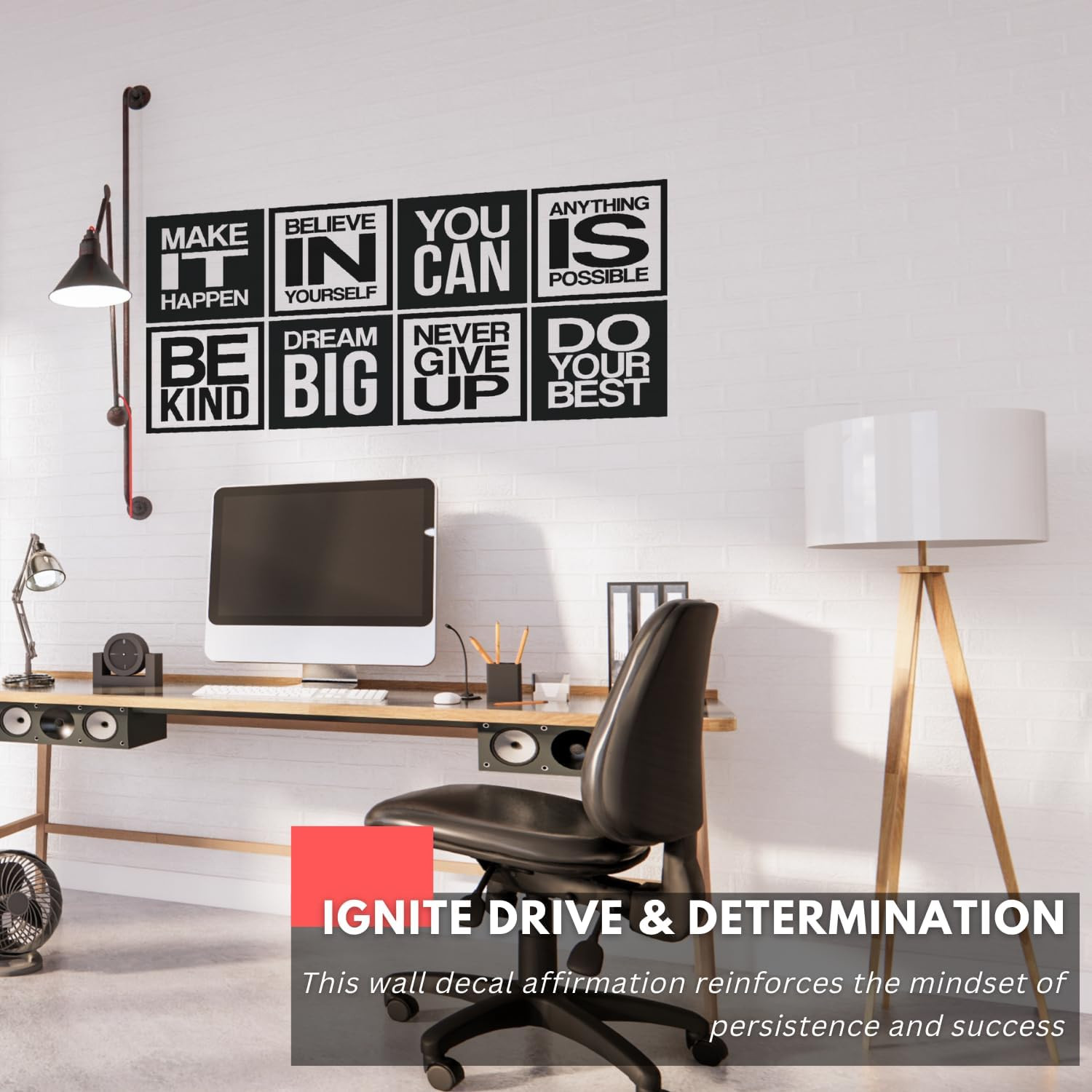 Large 8 PC Motivational Wall Decal Positive Inspirational Quote Phrases Decor Wa