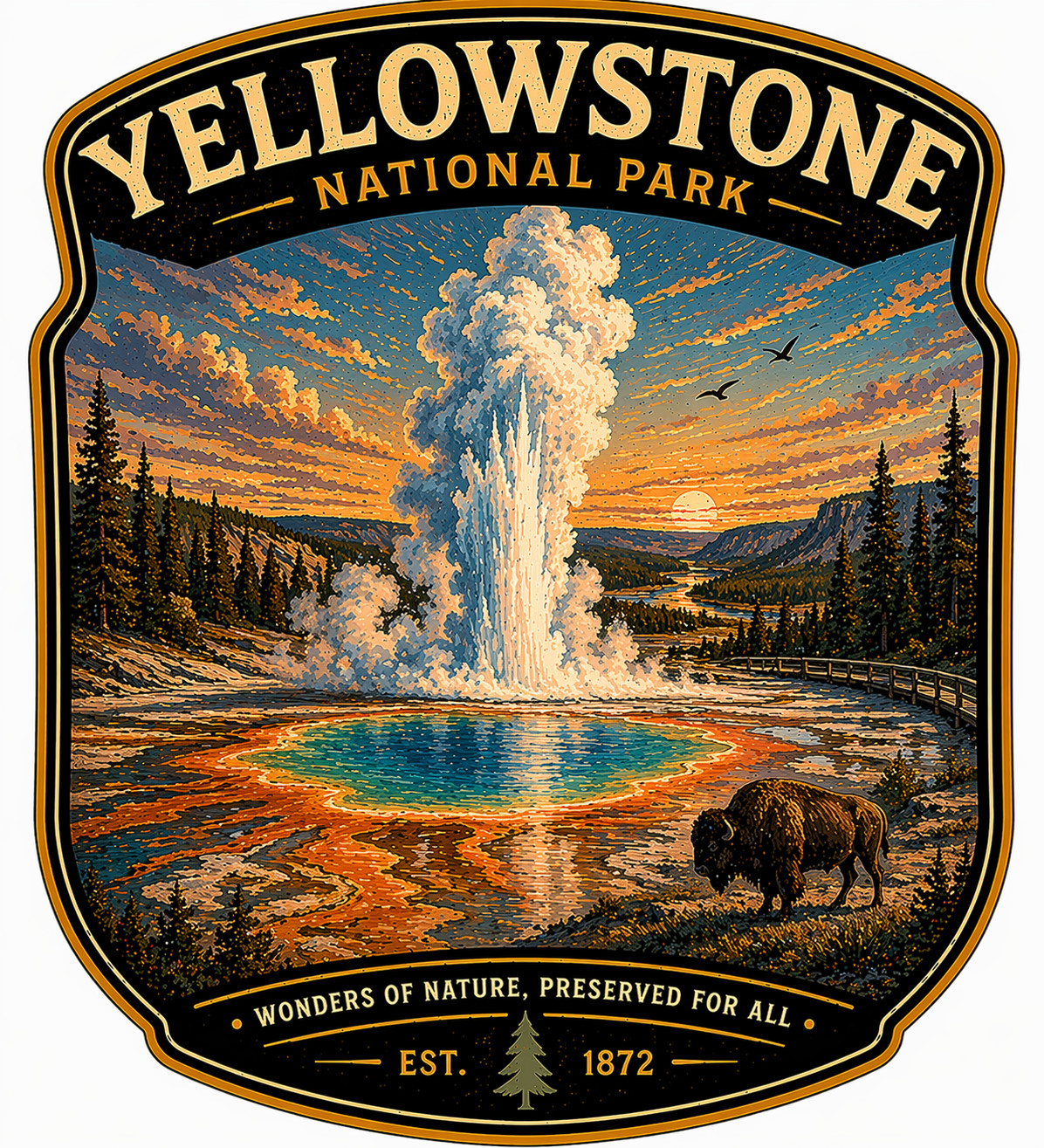 National Park Sticker Vintage Travel Badge Decal Yellowstone Yosemite Zion
