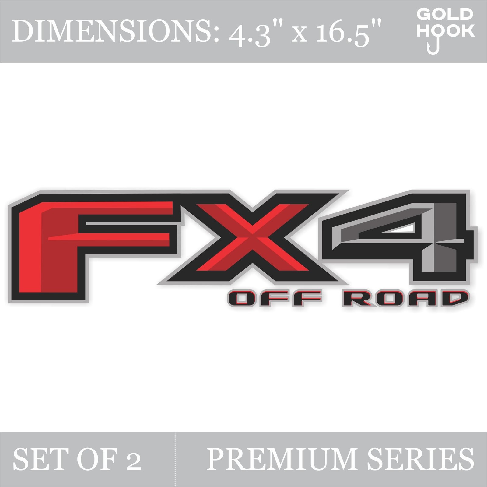 GOLD HOOK FX4 Off Road Decals Compatible with Ford 4.3″ x 16.5″, Multicolor