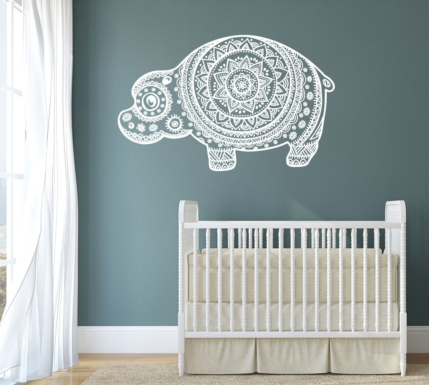 Vinyl Decal Ethnic Animals Symbols Hippopotamus Kids Room Wall Sticker (n1034)