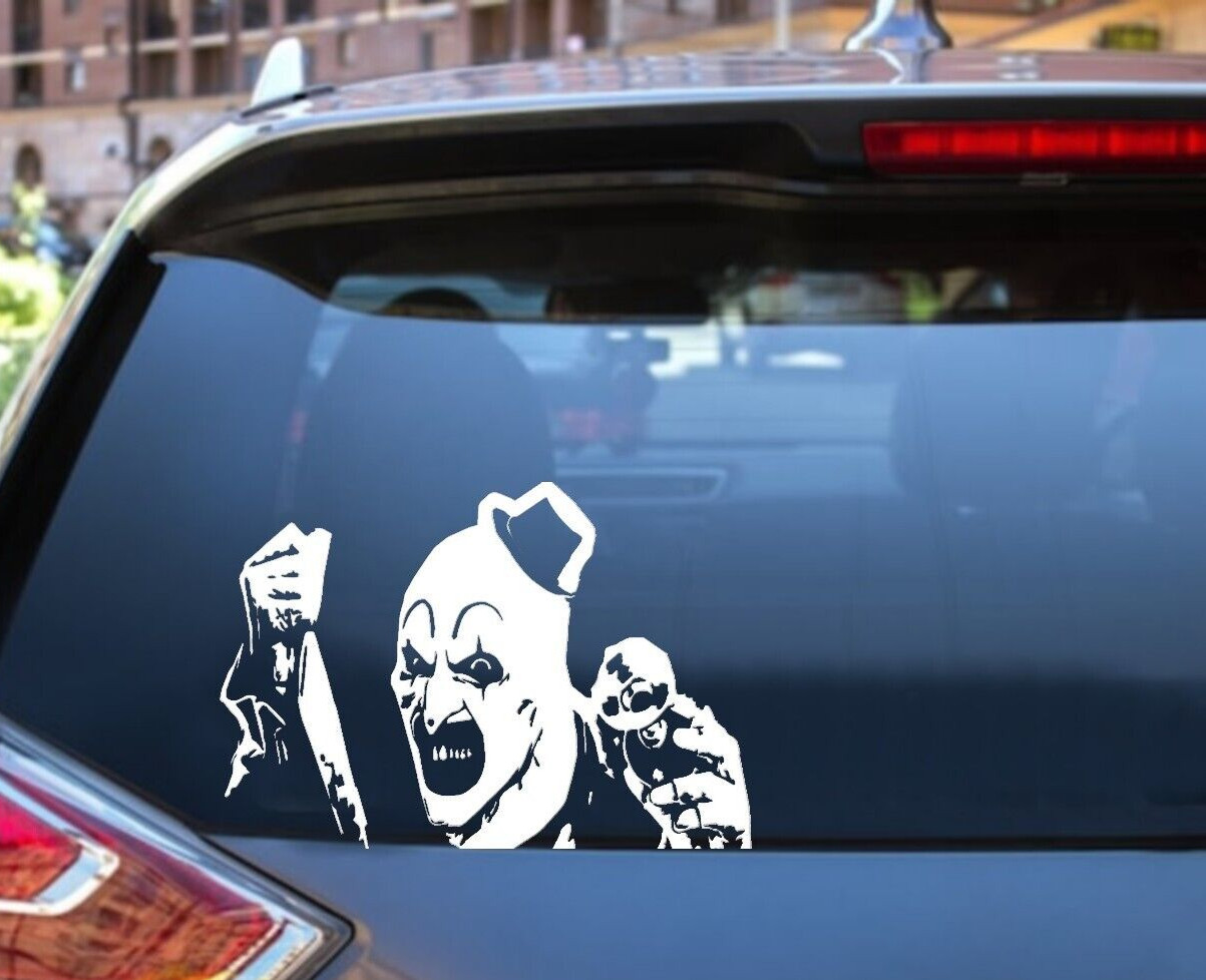 terrifier , art the clown , vinyl decal sticker , WHITE COLOR 6.58” x 10”