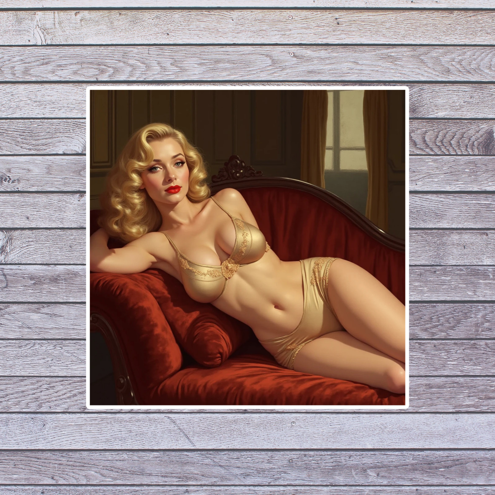 Pinup Girl Blonde Sticker Vinyl Decal Classic Gold Lingerie Boudoir Retro Glam