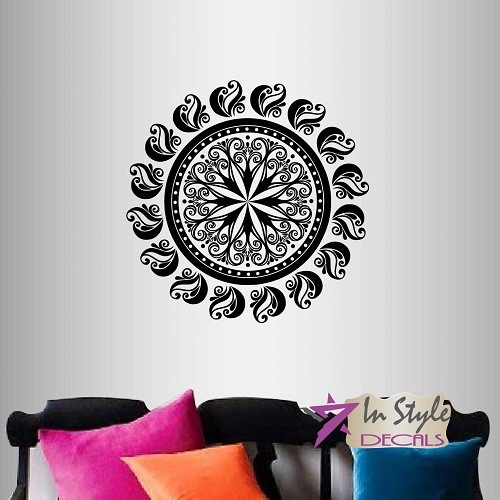 Vinyl Decal Indian Mandala Flower Pattern Ornament Yoga Decor Wall Sticker 24