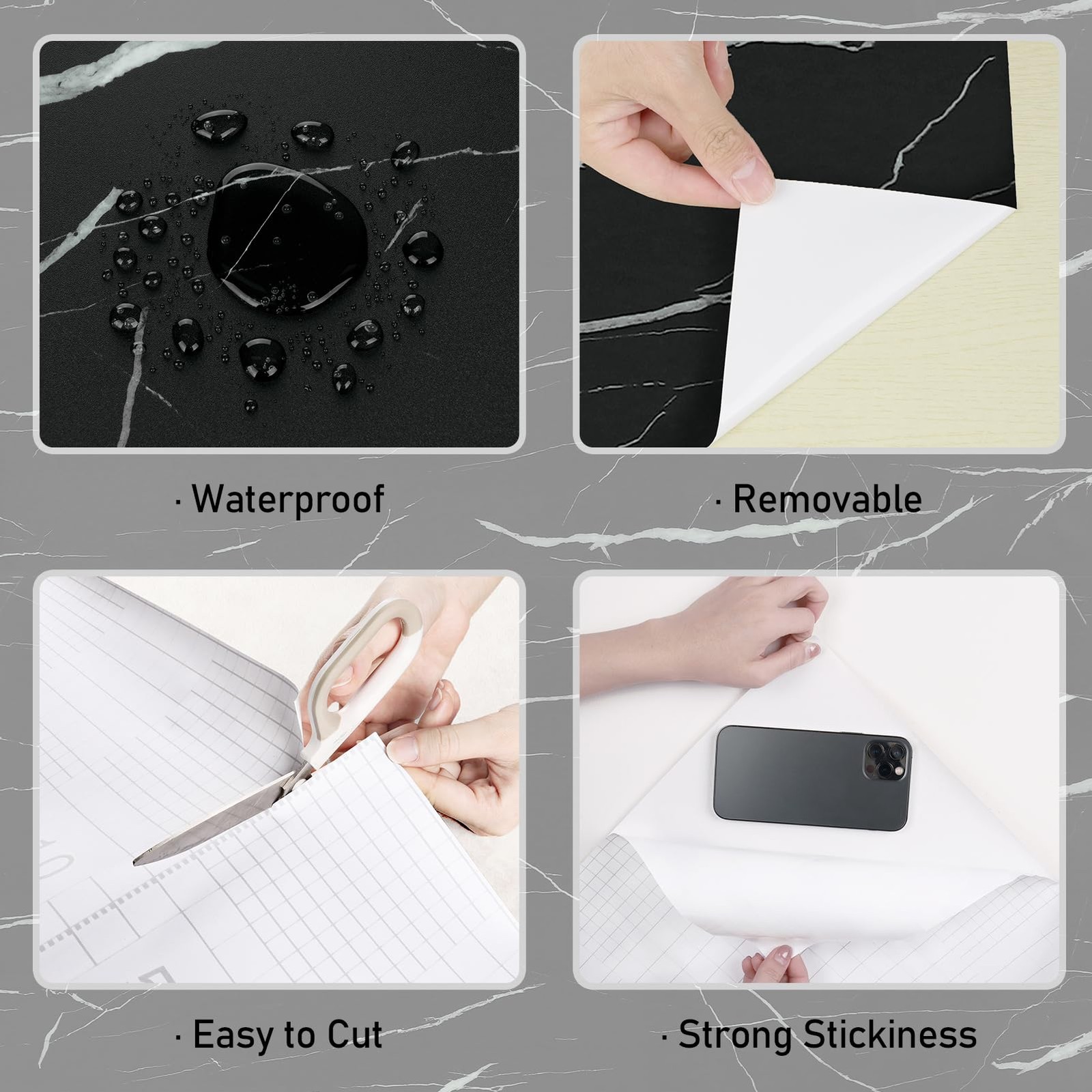Matte Black Marble Paper for Table Top Peel and Stick Marble Wallpaper Self A…