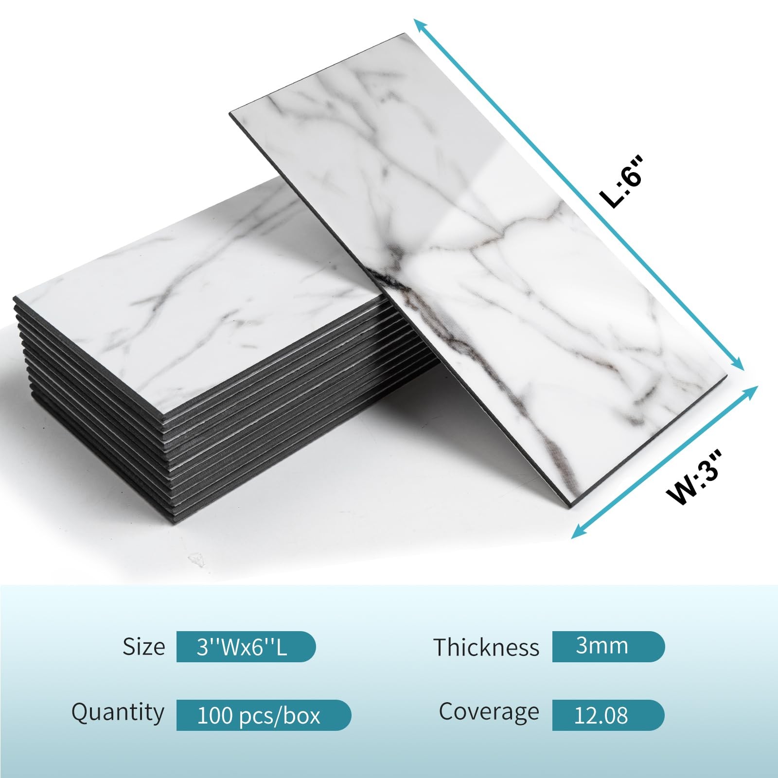 100Piece Glossy Statury White Peel and Stick Backsplash Tile,3”x6” PVC Subw…