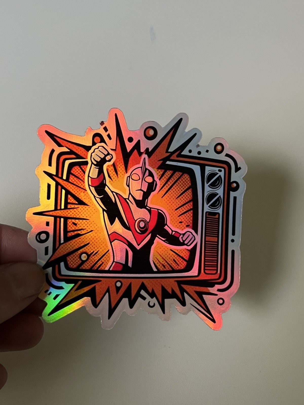 Ultraman Retro Tv Set 3inch Waterproof Holographic Vinyl Sticker