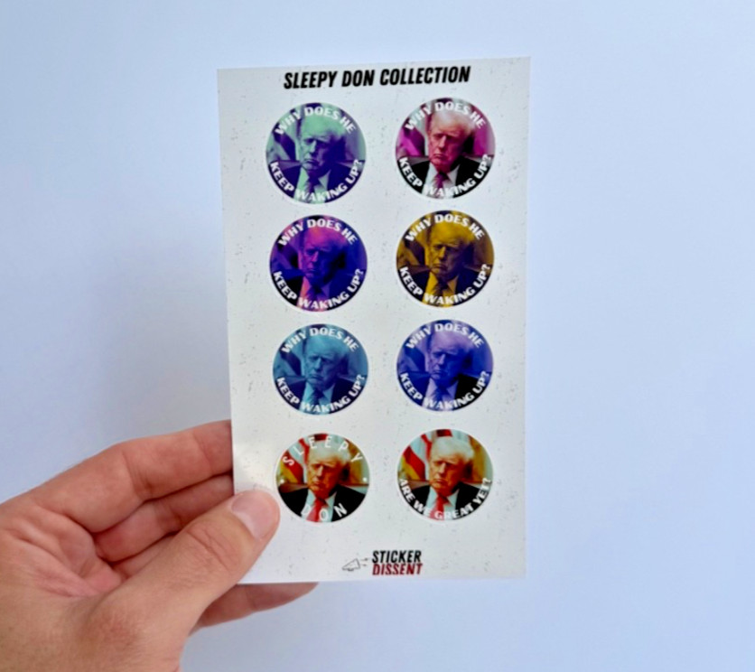 Donald Trump Asleep Stickers 8pc Assorted Anti Trump Political Humor Decals 1.5″