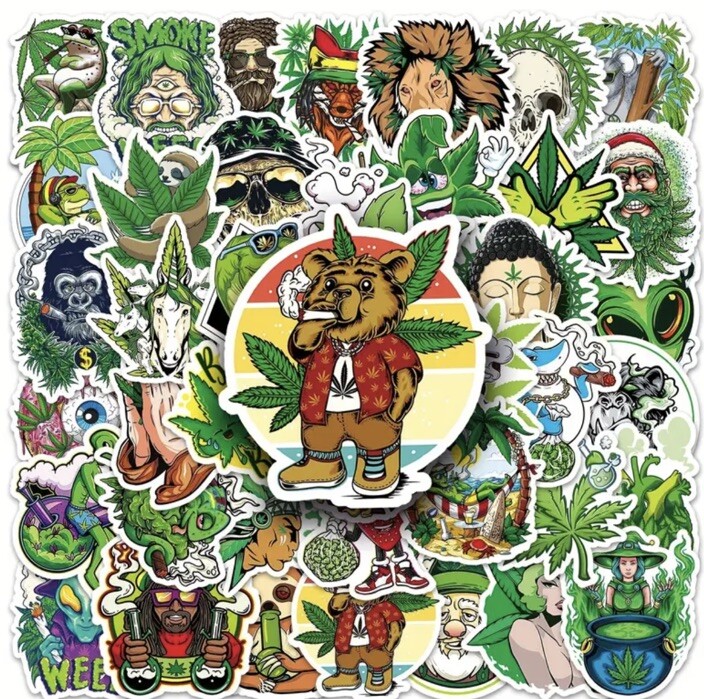 Weed Vinyl Stickers 50 Pack Waterproof Water Bottle Laptop Phone Envelope Decals
