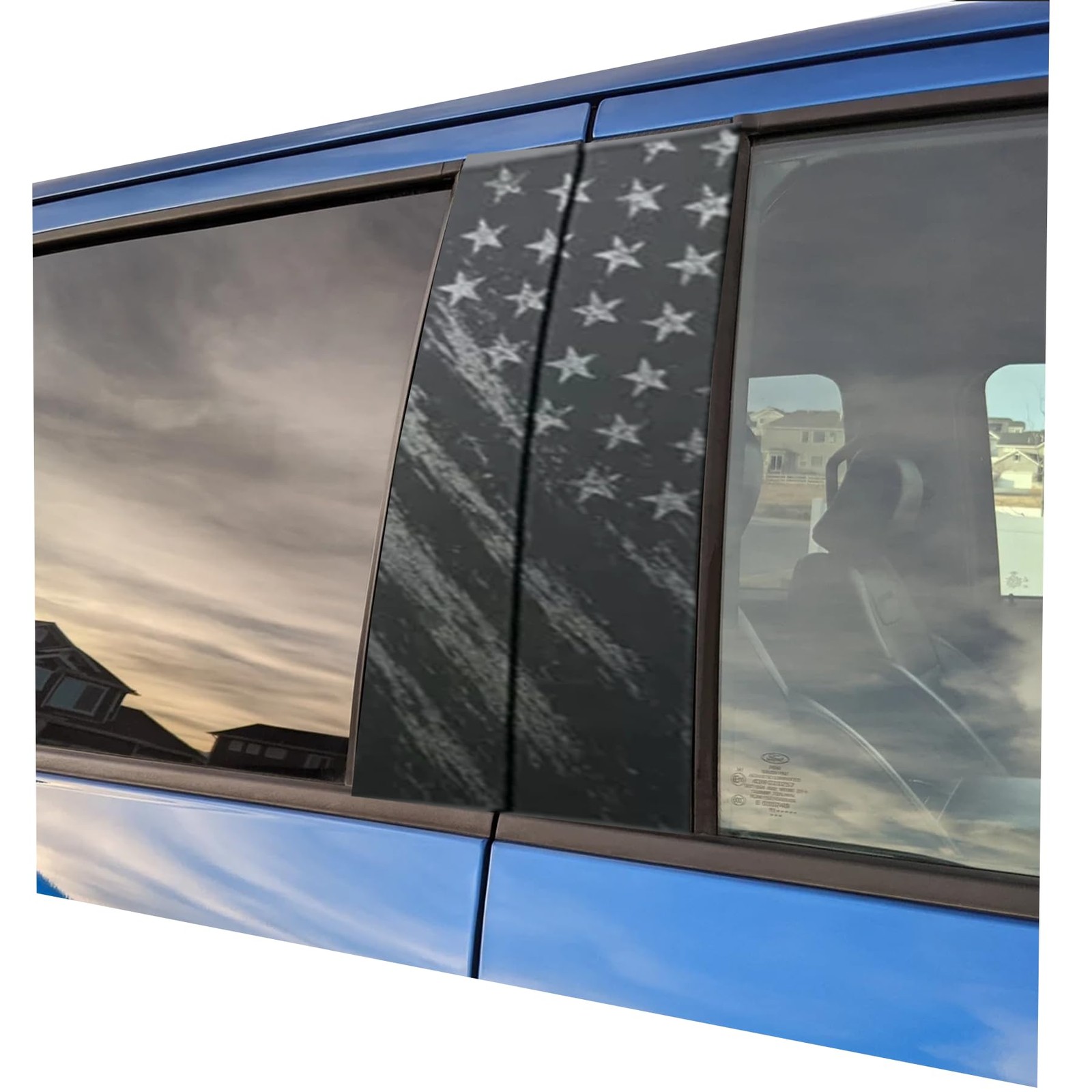 Universal 2PCS Car Pillar American Flag Decal – Distressed Matte Black Vertic…