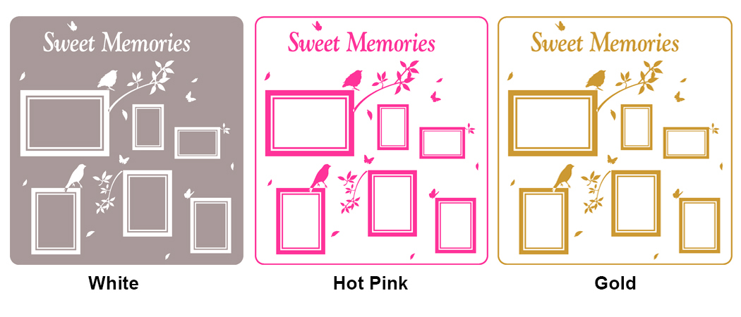 Multi Size Photo Frames with Birds, DIY Wall Art Vinyl Stickers- HIGH QUALITY