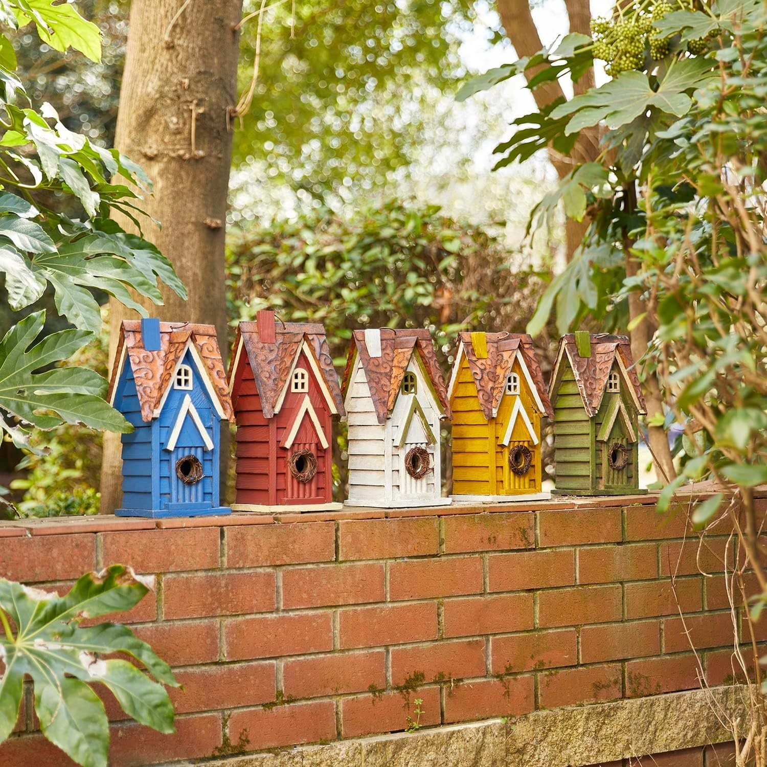 12″ H Green Hanging Distressed Solid Wood Garden Bird House Decorative Birdhouse