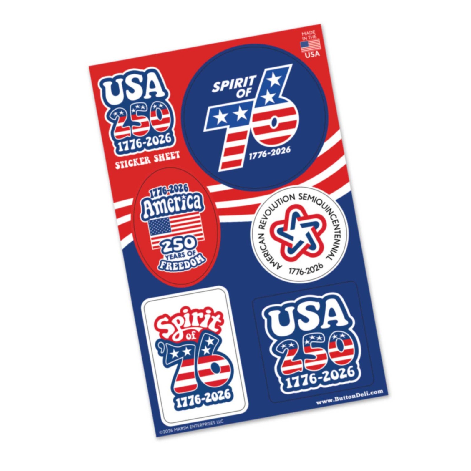 50 Die Cut Sticker Sheets – GROOVY America, Semiquincentennial, 250 Freedom USA