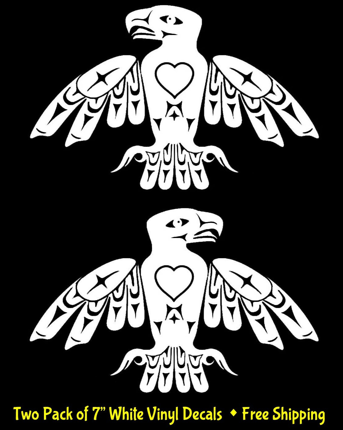 Native American Totem Eagle Bird Two Pack 7″ White Vinyl Decals Car Truck Bumper