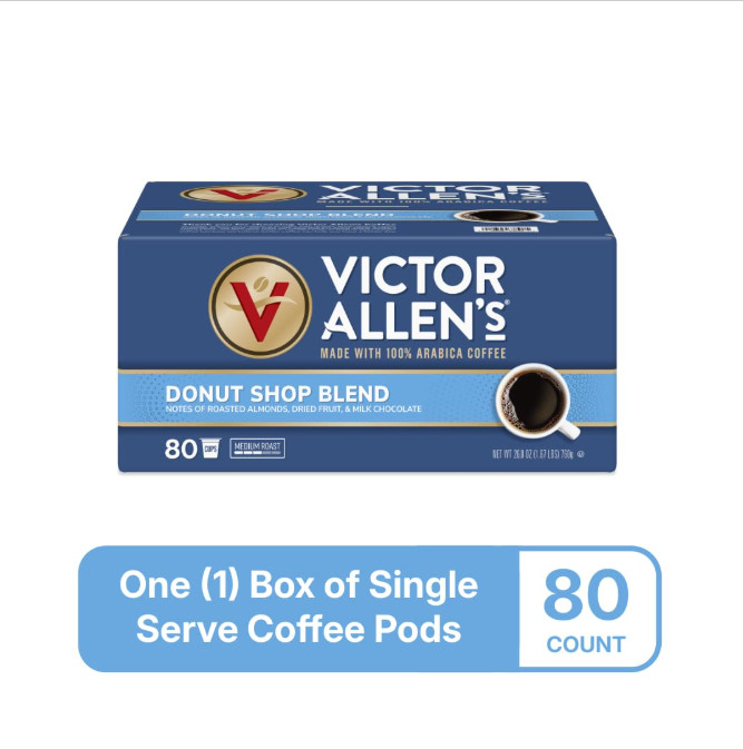 Victor Allen’s Coffee Donut Shop Blend Medium Roast 80 Count Single Serve Pods