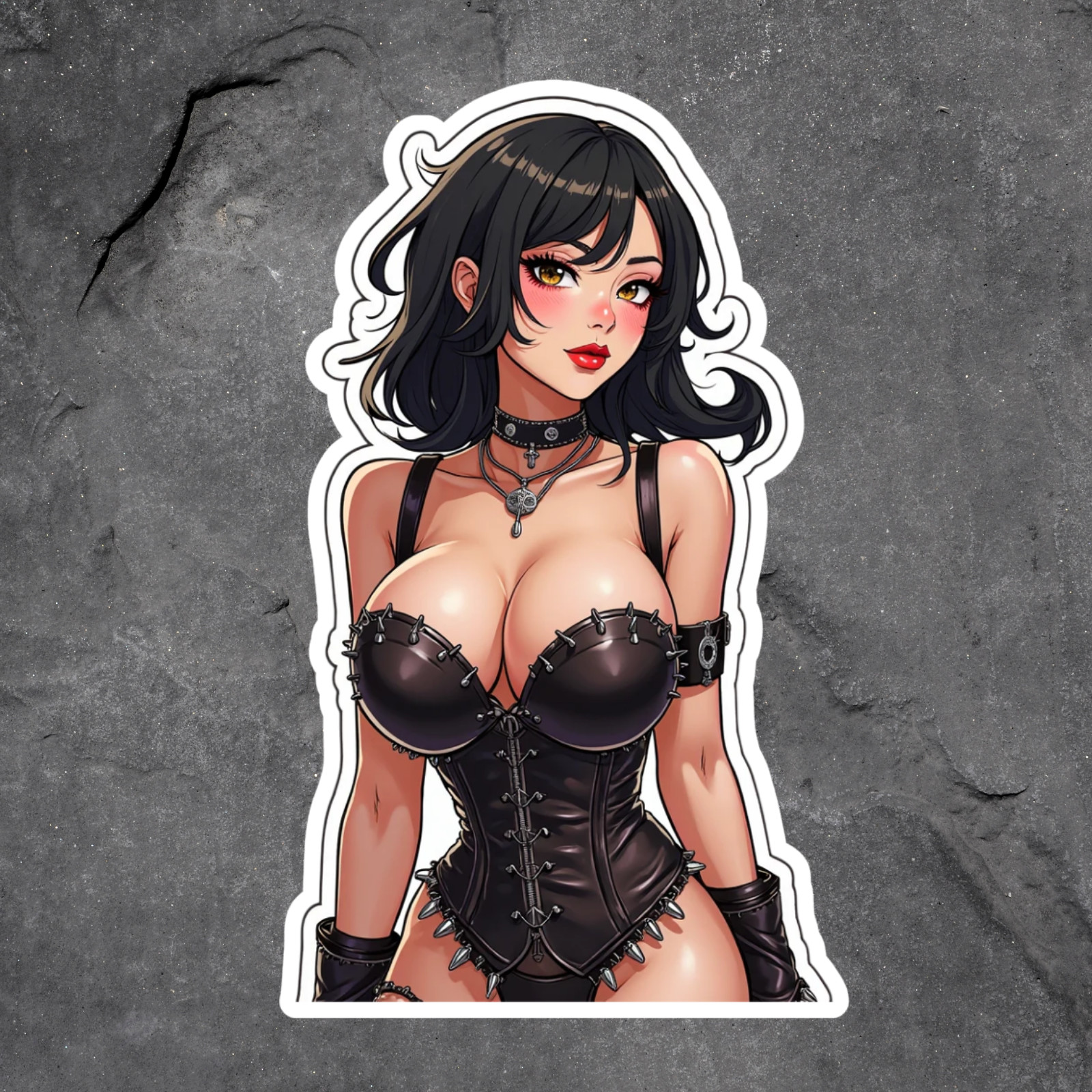 Pinup girl sticker vinyl decal leather corset gothic choker black hair