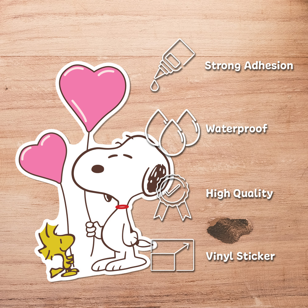 Peanuts Snoopy with heart-shaped balloons next to Woodstock 2.8″W x 4″H