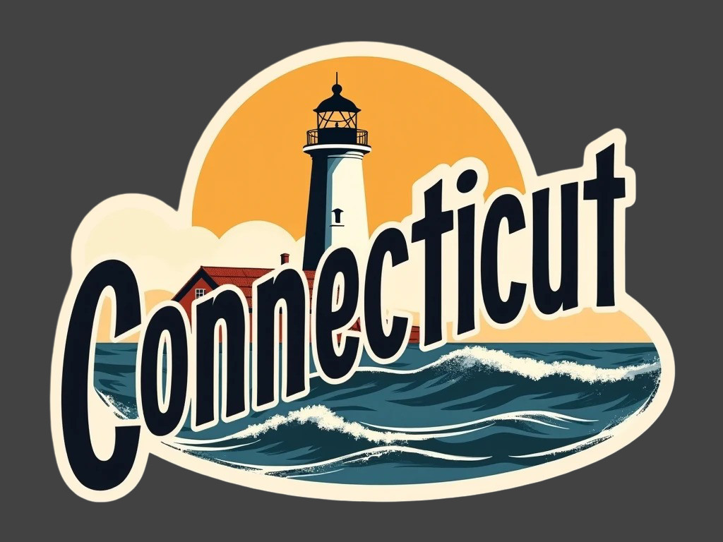 Connecticut Sticker Vinyl Decal Lighthouse Ocean Waves Coastal New England