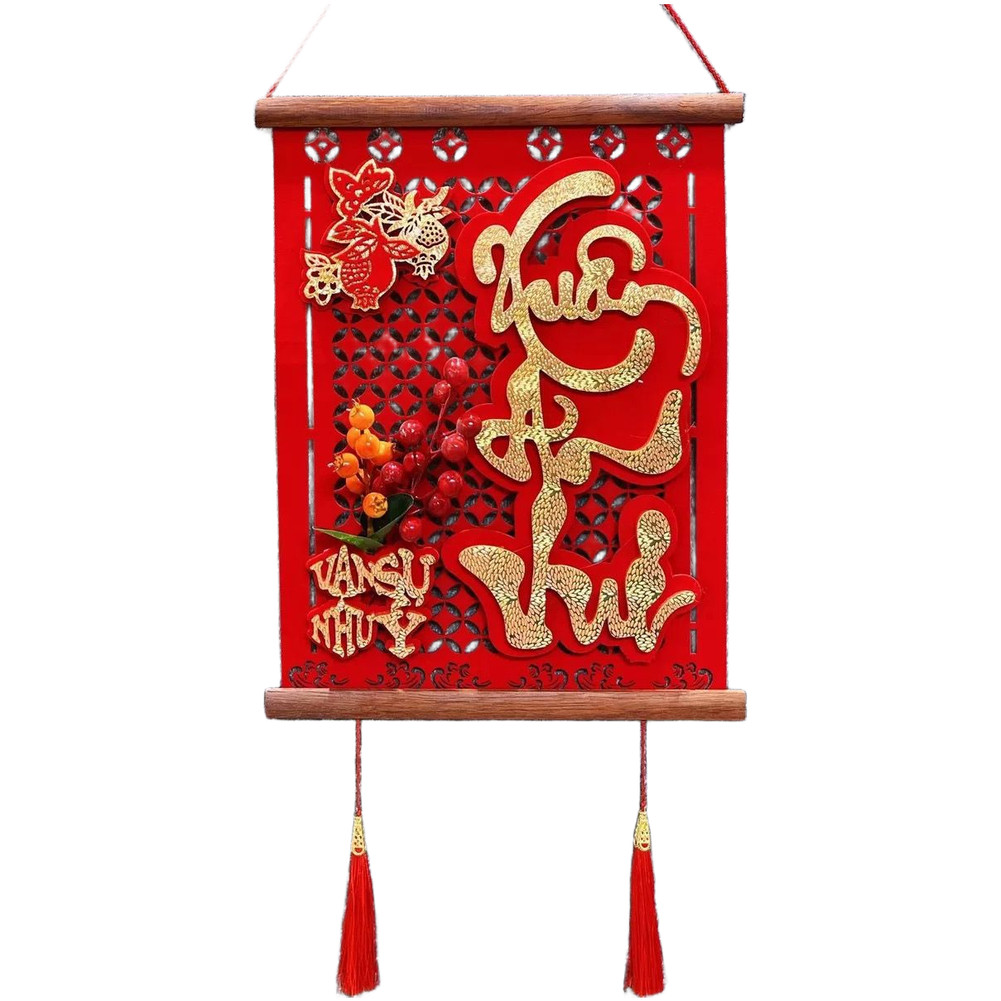 Handmade Solid Wood Vietnamese Couplets Spring Festival Decorations Red Fruit