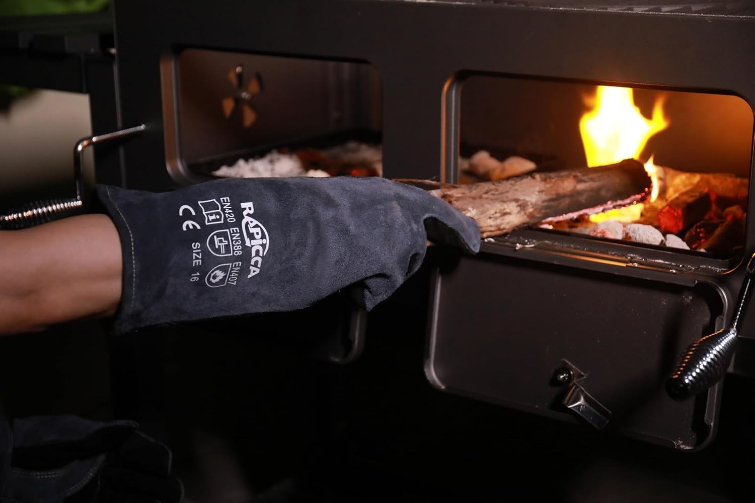 Fireplace Gloves Fire Heat Resistant: Grey 16IN 662℉- Fireproof Leather for Fi