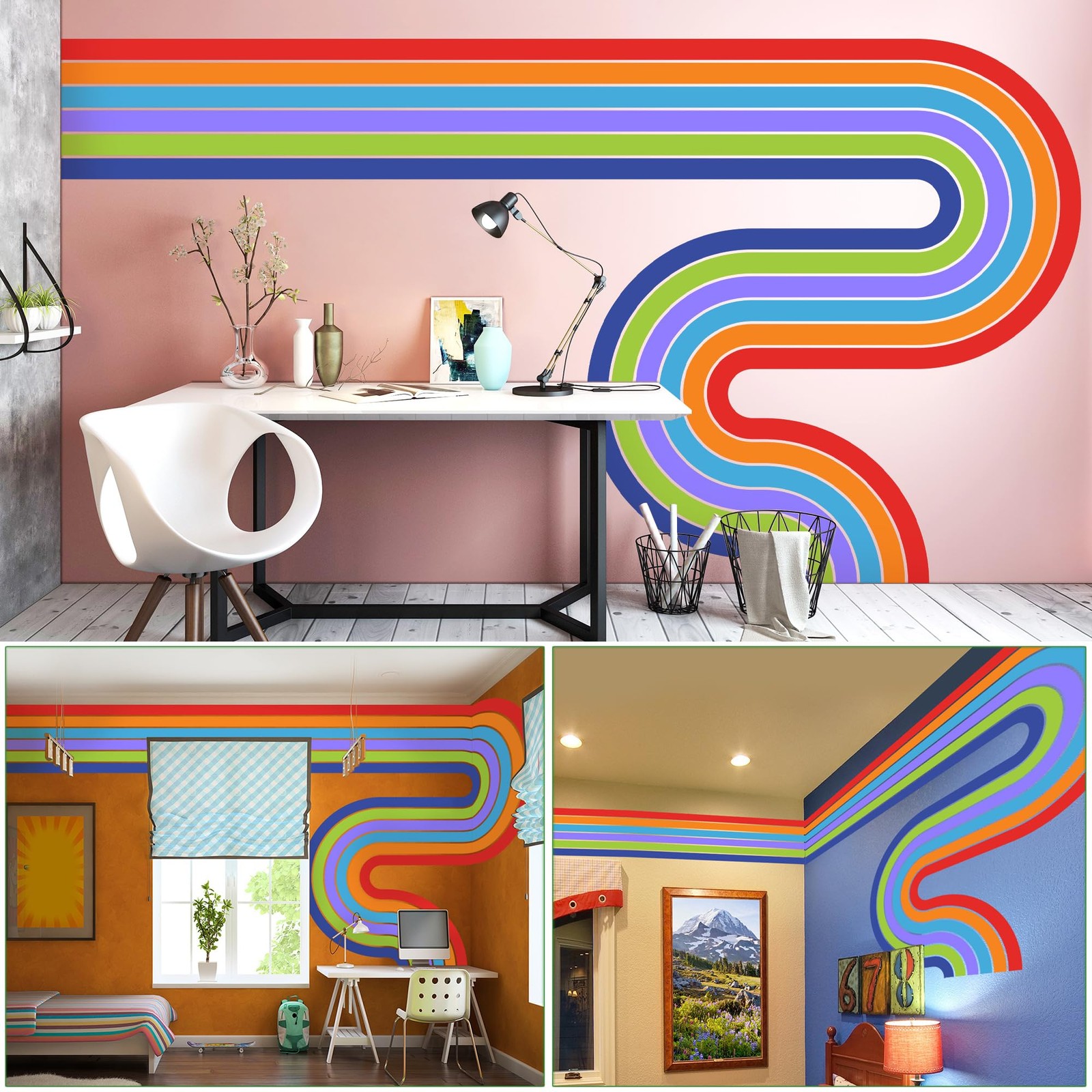65″ x 116″ Large Removable Boho Rainbow Road Wall Decor – Colorful Self-Adhes…