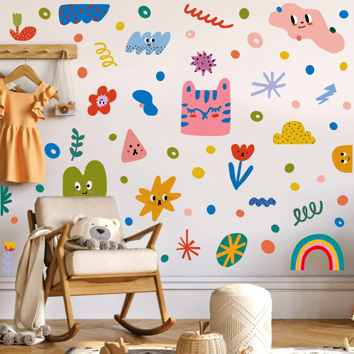 Colorful Abstract Shape Wall Stickers, Lovely Smile Clouds Rainbow Irregular Dot