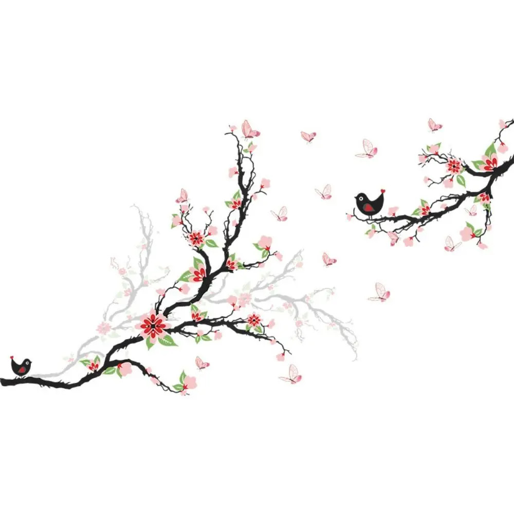 Multicolor Wall Sticker PVC Chinese Style Flower Blossom Decals Green Leaf