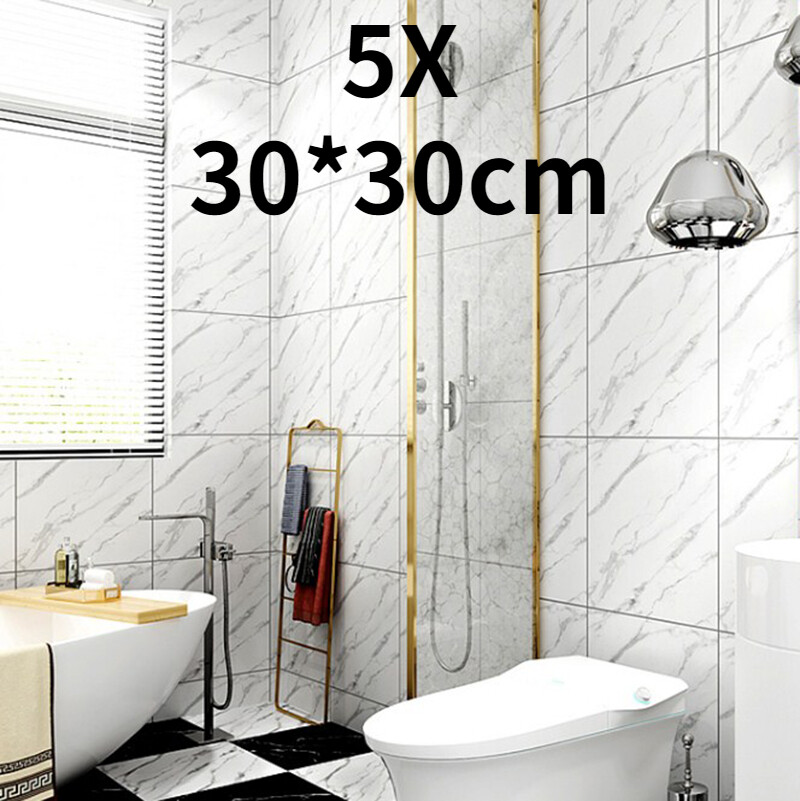 5X Tile Stickers Wall Floor Paper Non Slip Waterproof Kitchen Bathroom Home DIY
