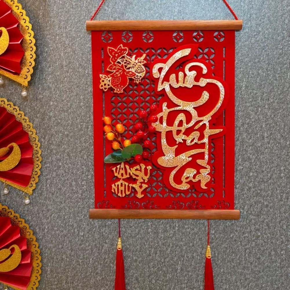 Handmade Solid Wood Vietnamese Couplets Spring Festival Decorations Red Fruit