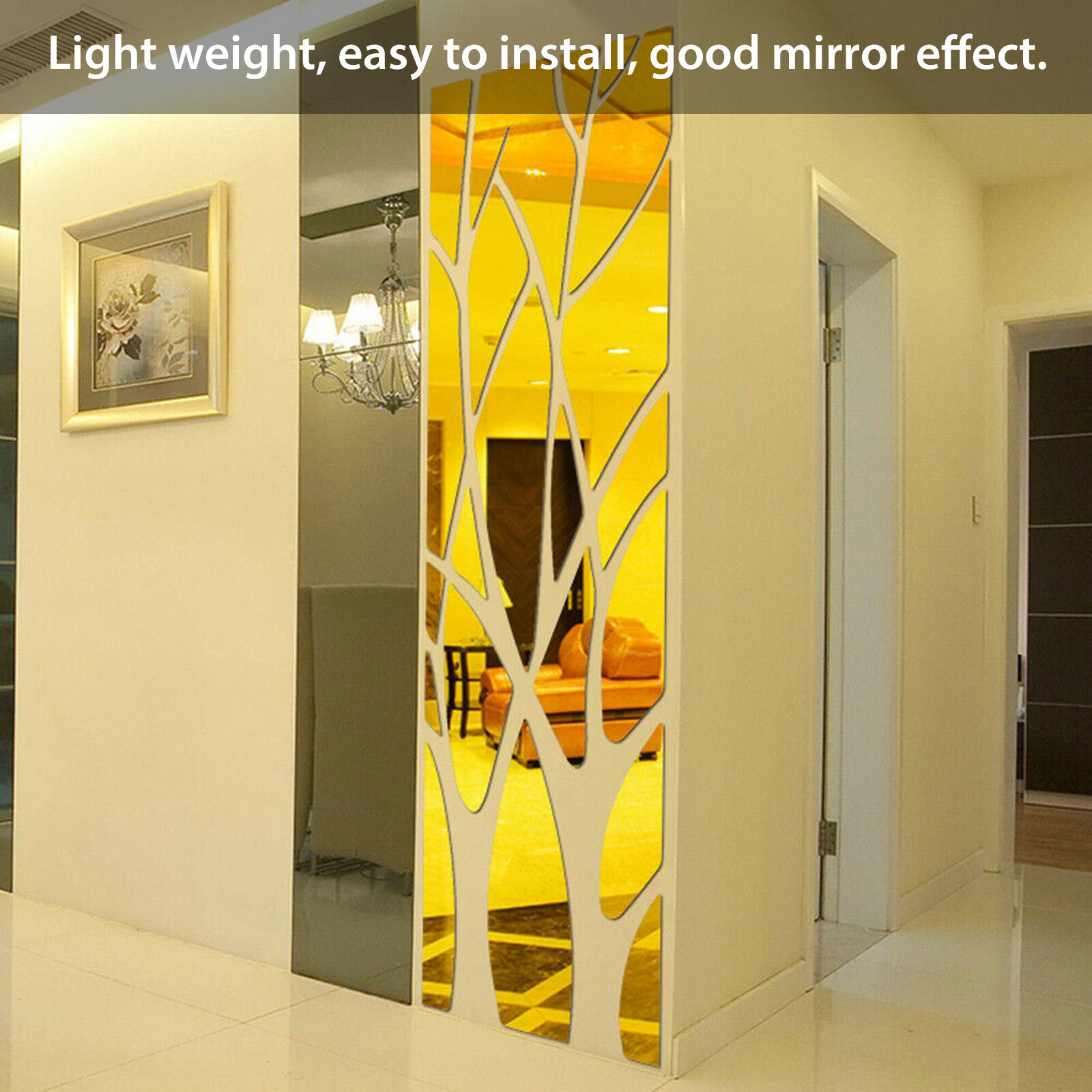 Acrylic Mirror Tree Wall Sticker 3D Modern Art Removable Decal for Home Decor