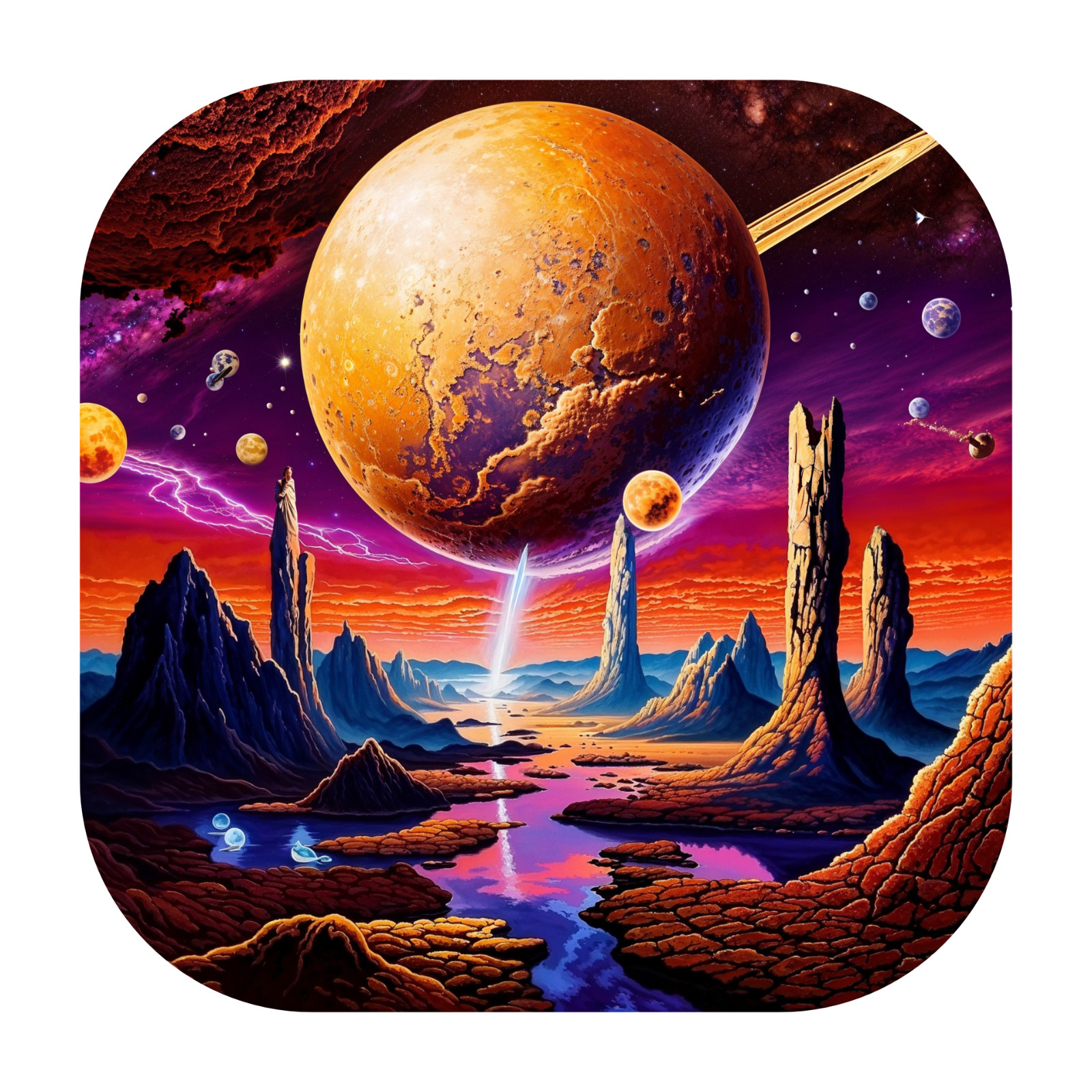 Other Worlds Glow Dark Sticker Sci-Fi Fantasy Art Space Stars Cosmos Dreams