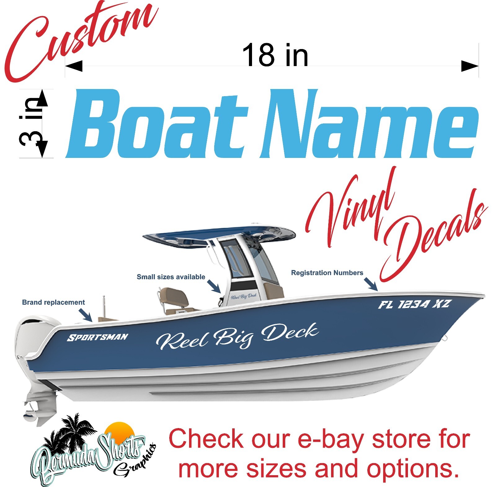 Boat Name Decal 3×18″ / Custom Hull Graphic / Premium Marine Vinyl Lettering