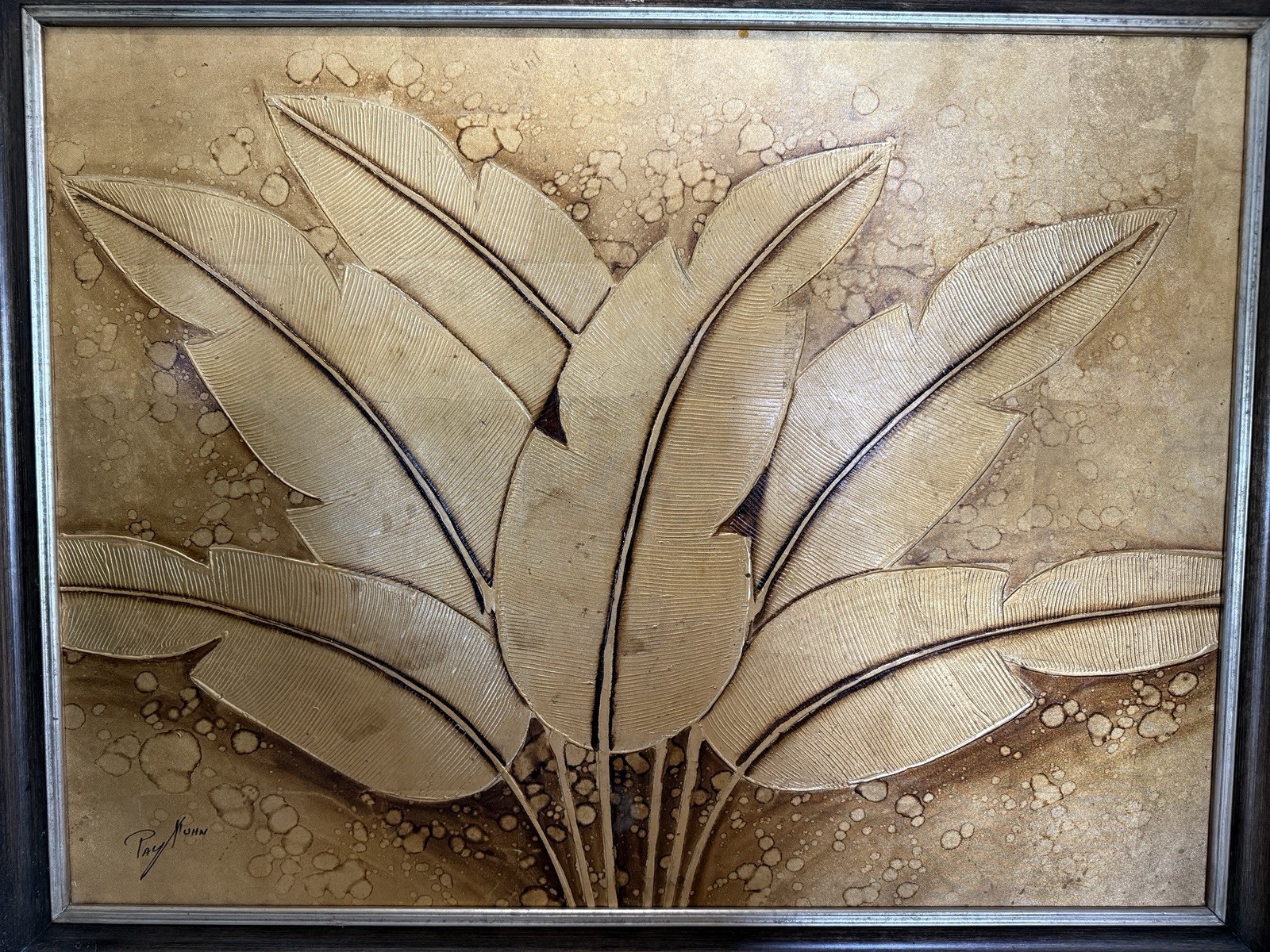 Original Oil Painting – Golden Tropical Leaves – Signed Framed with Certificate