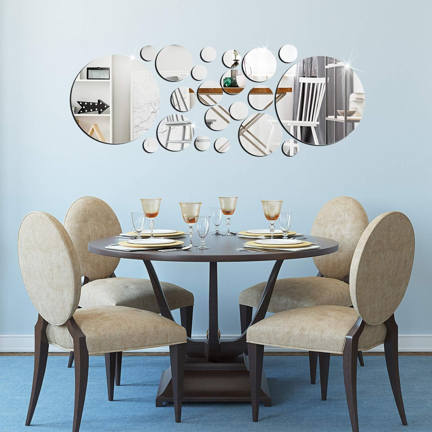 30 Pcs Living Room Wall Decor Home Mirror Stickers Letter Signs Silver