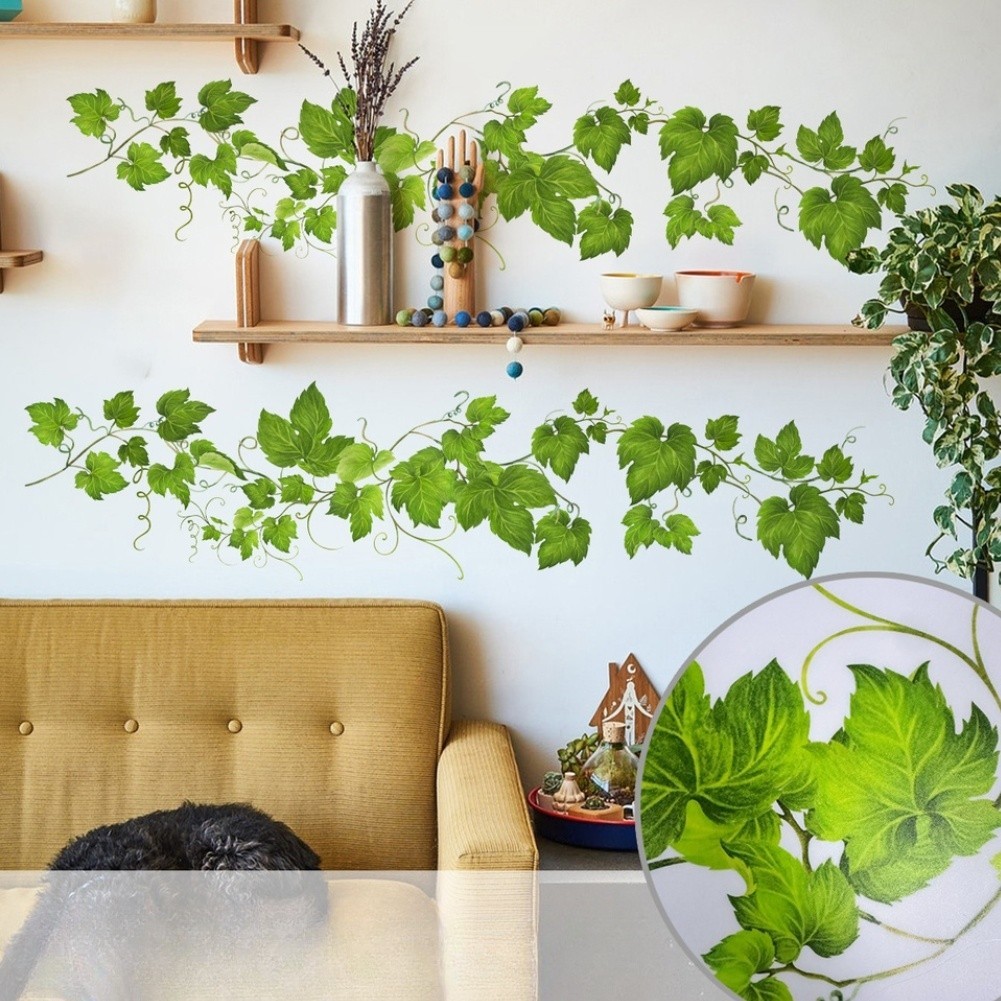Self Green Vine Flower Wall Sticker PVC Material for Living Room Decor