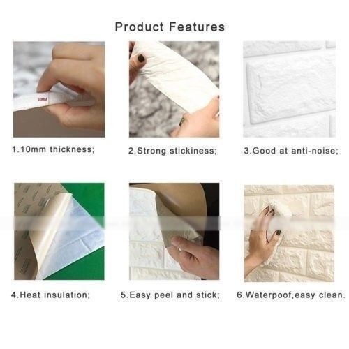 10PCS 70*30cm 3D Wallpaper Stone Brick Wall Sticker Panel Foam Wall White Decors