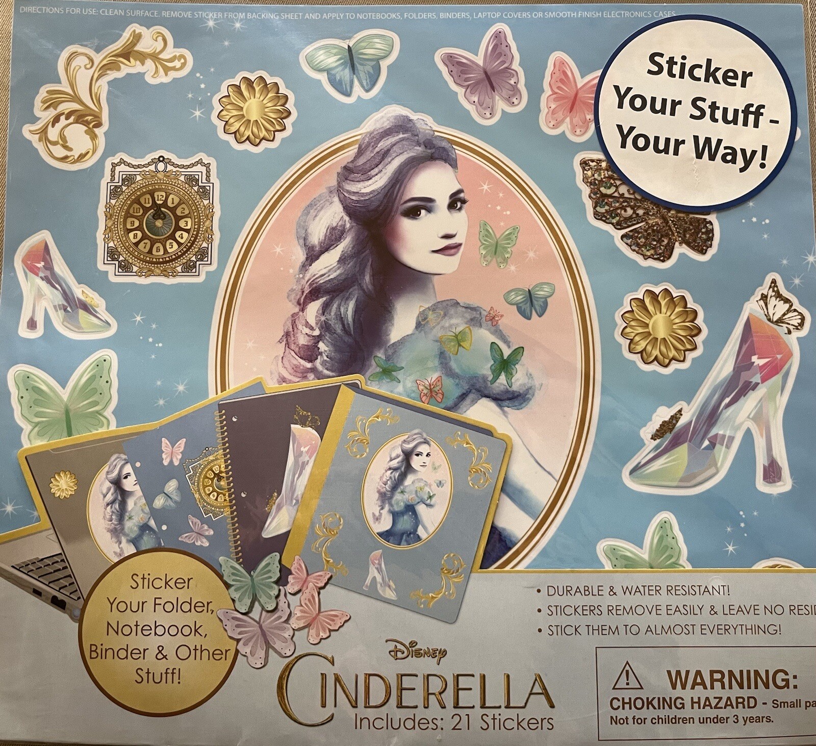 1 Giant Sheet Cinderella Stickers~Sheet: 10 1/2” X 11 3/4” & Has 21 Stickers~New