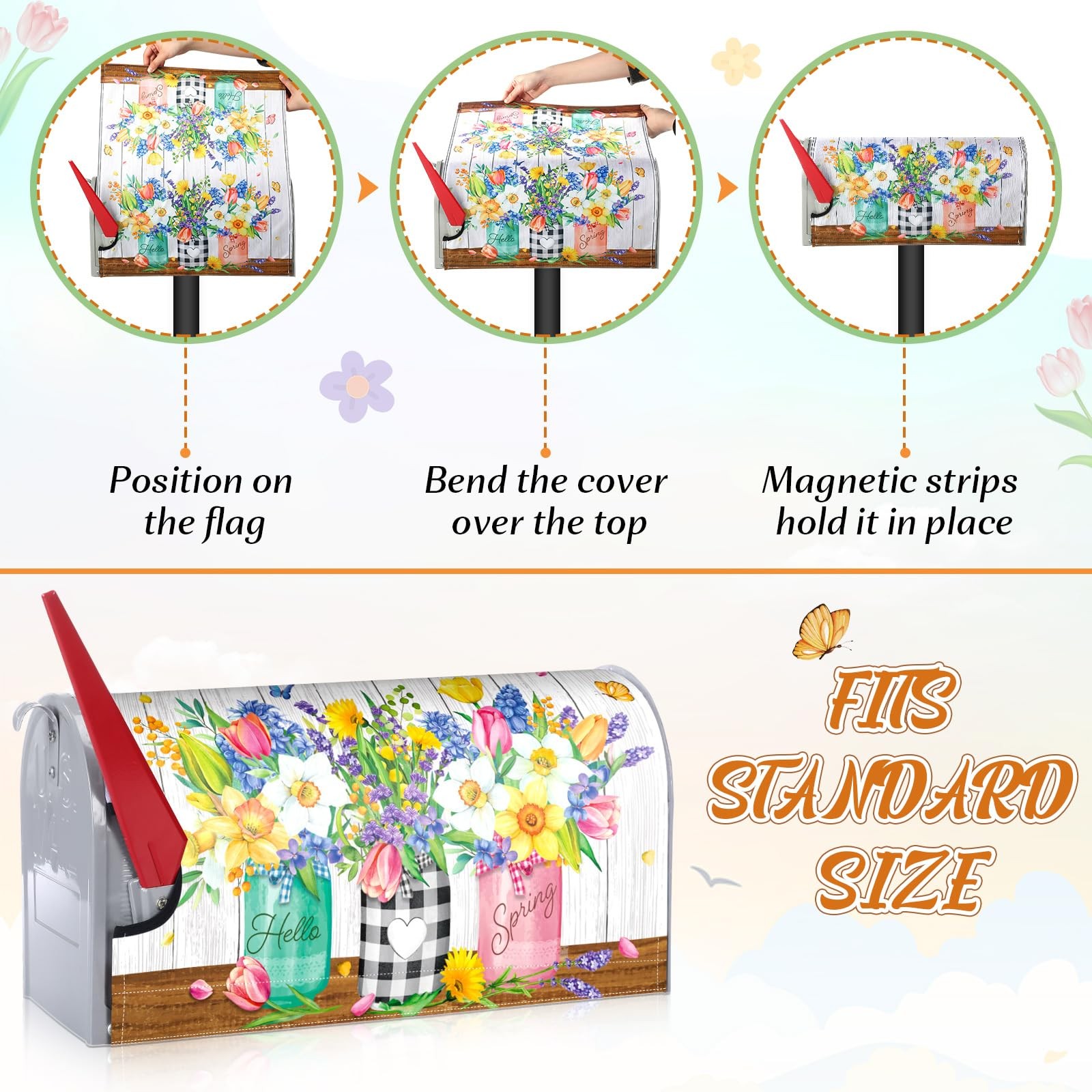 Blosssound 4 Pcs Mailbox Covers Standard Size 18 x 21 Inch Welcome Multicolor