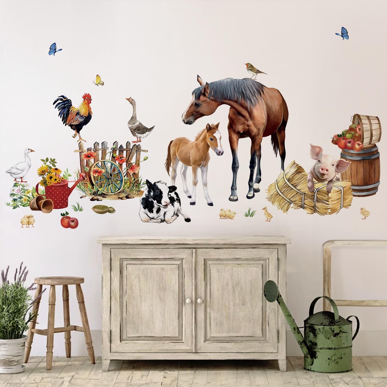 Farm Animals Horse Wall Stickers Farmhouse Cow Roosters Peel and Stick Wall A…