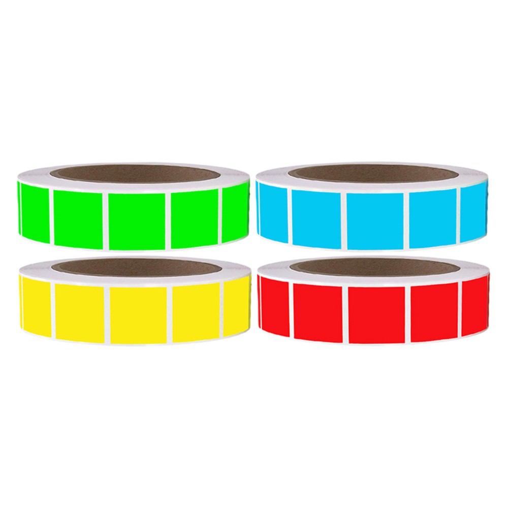 4 Rolls Colored Self Adhesive Labels: 1 X 1 Inch Removable Square Color Coding