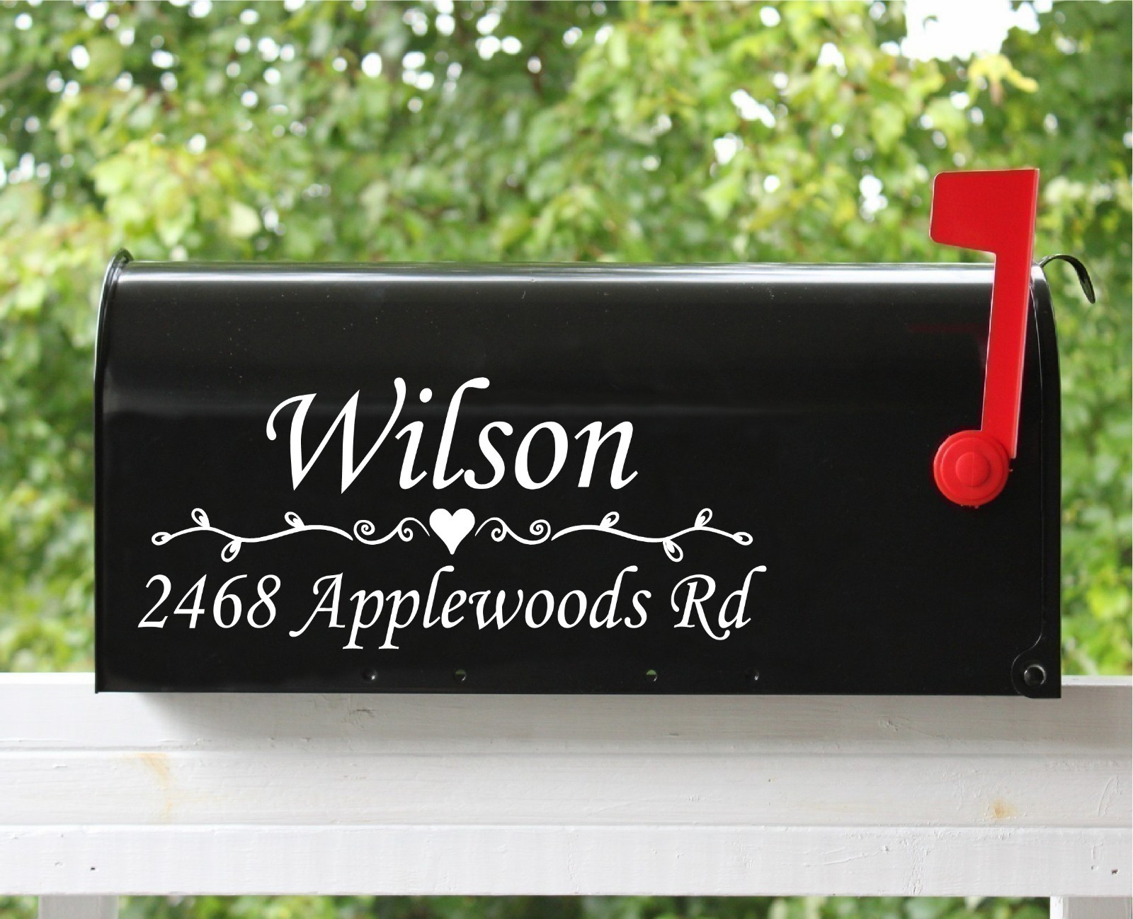 Set of 2 Custom Mailbox Decals 11″x4.75″ – Heart & Vines Name Address – 12 Fonts