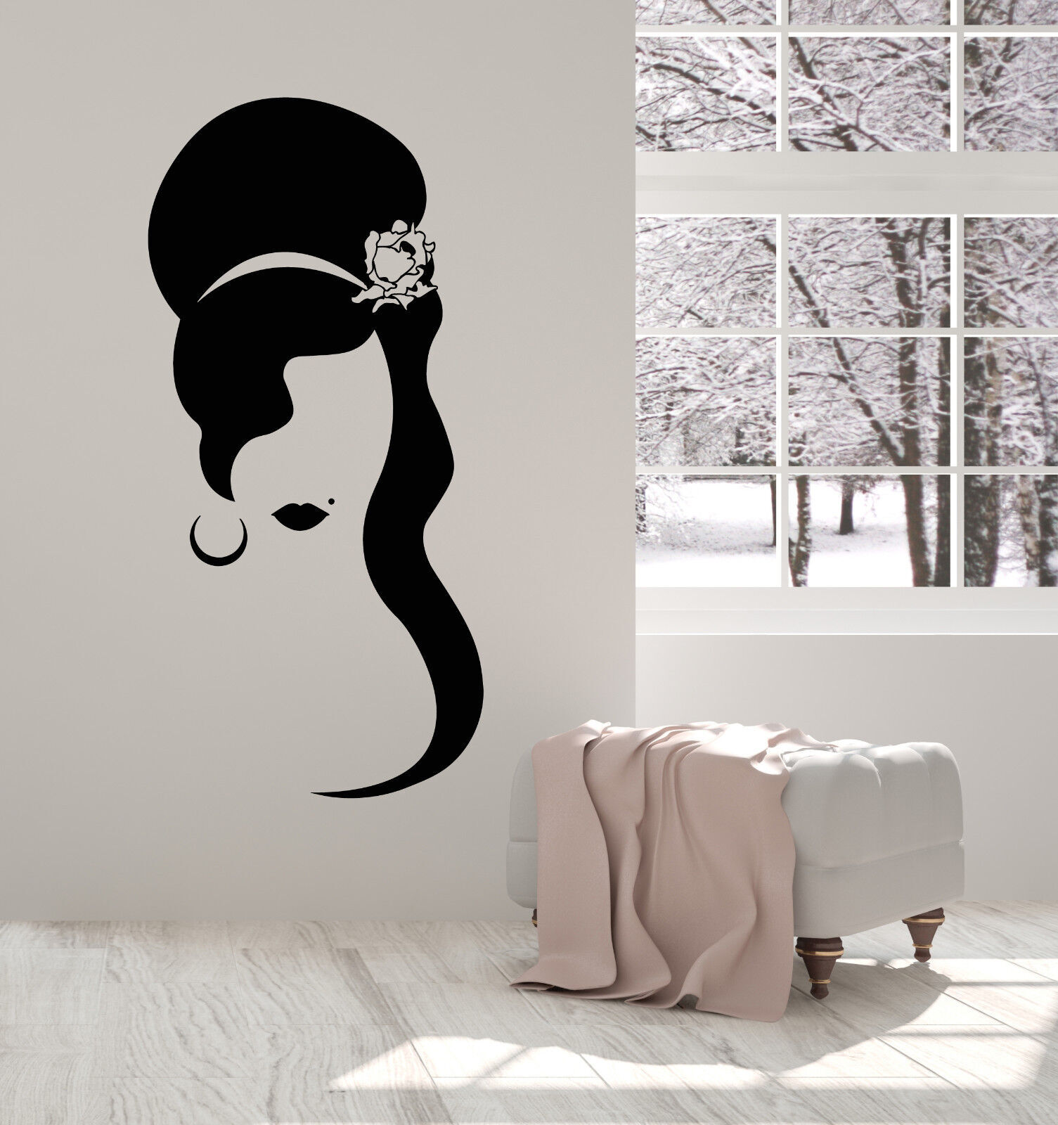 Vinyl Wall Decal Girl Hairstyle With Rose Flower Lips Beauty Spot Sticker 2630ig